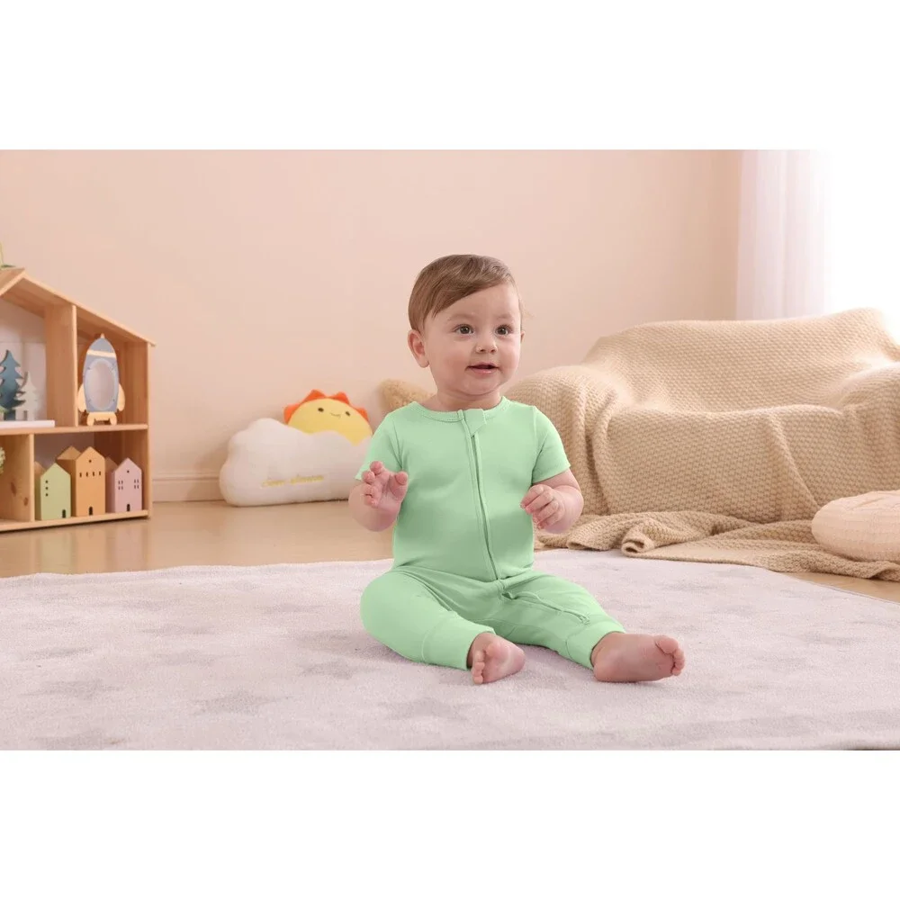 GUISBY Baby Grey Footless Short Sleeve Pajamas Zipper Cotton Sleepwear 12-18M